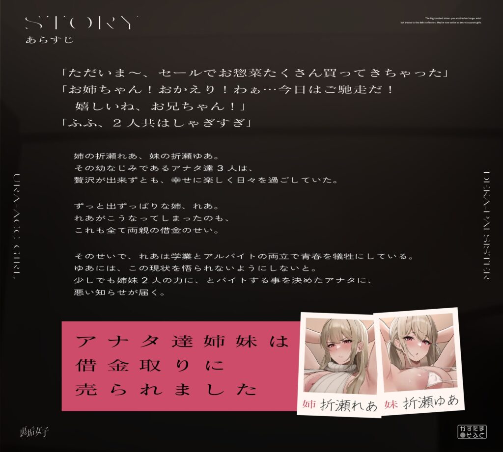 【28日間限定40%OFF&差分付き】【BSS無様エロ】アナタが想うデカパイ姉妹は既にいません、借金取りのおかげで裏垢女子として大活躍です【KU100】 [かずたまそふと]