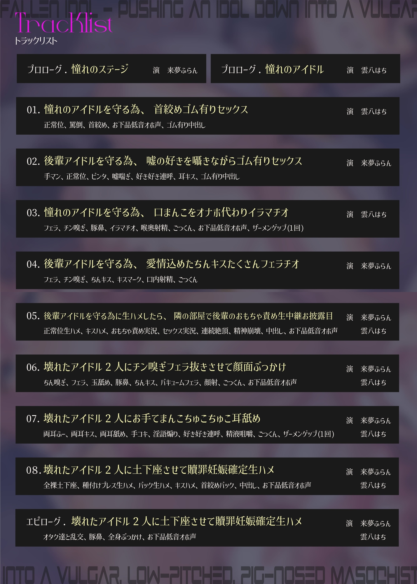 【28日間限定40%OFF&差分付き】【完全男性上位】堕ちた偶像～アイドルを下品な低音オホ豚鼻マゾメスへ突き墜とす【KU100】 [かずたまそふと]